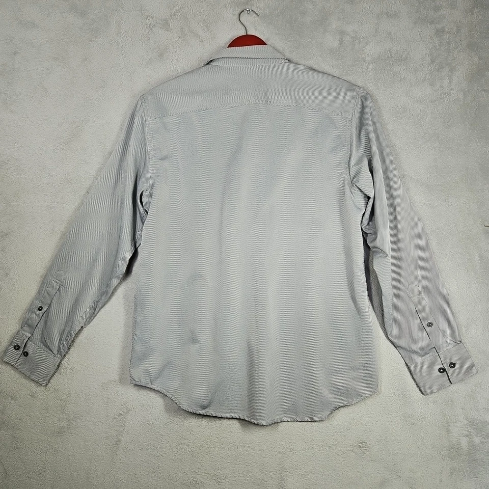 Camisa para hombre HELIX gris ultra delgada en ángulo rayas blancas lengüeta larga enrollable Slv talla L Foto 2 de 4