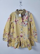 Free People Mini Dress Small Yellow Floral Pleated Hem Cotton Connor