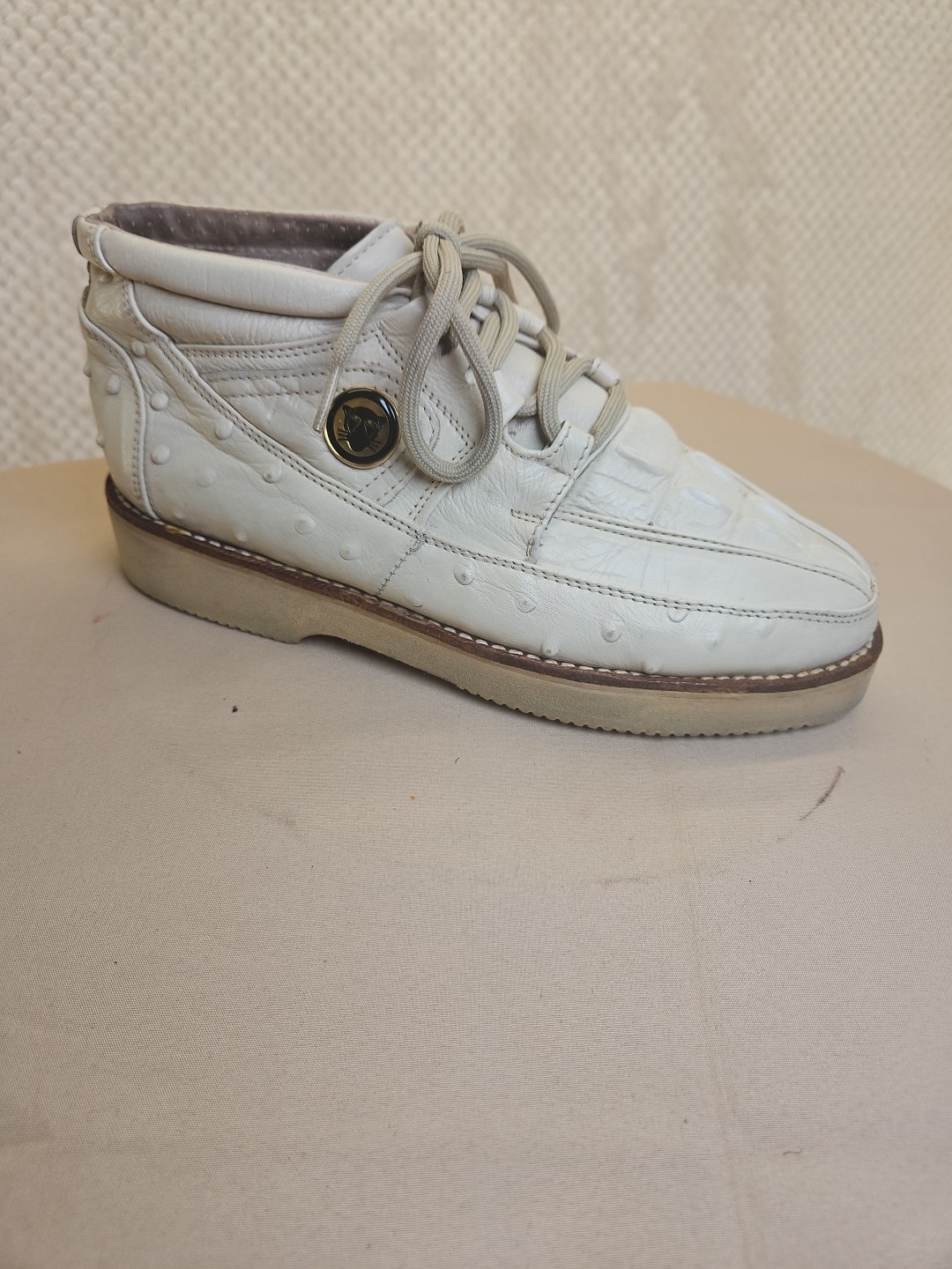 SAOLA Sneakers alla caviglia Patrini in pelle di coccodrillo e struzzo goffrata bianco avorio taglia 6 5