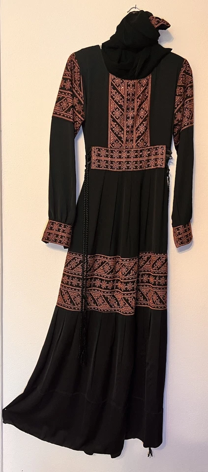 Edel Abaya Maxikleid schwarz rosa Bestickt Taillenschnürung 1A Qualität Polster - Bild 2 von 4