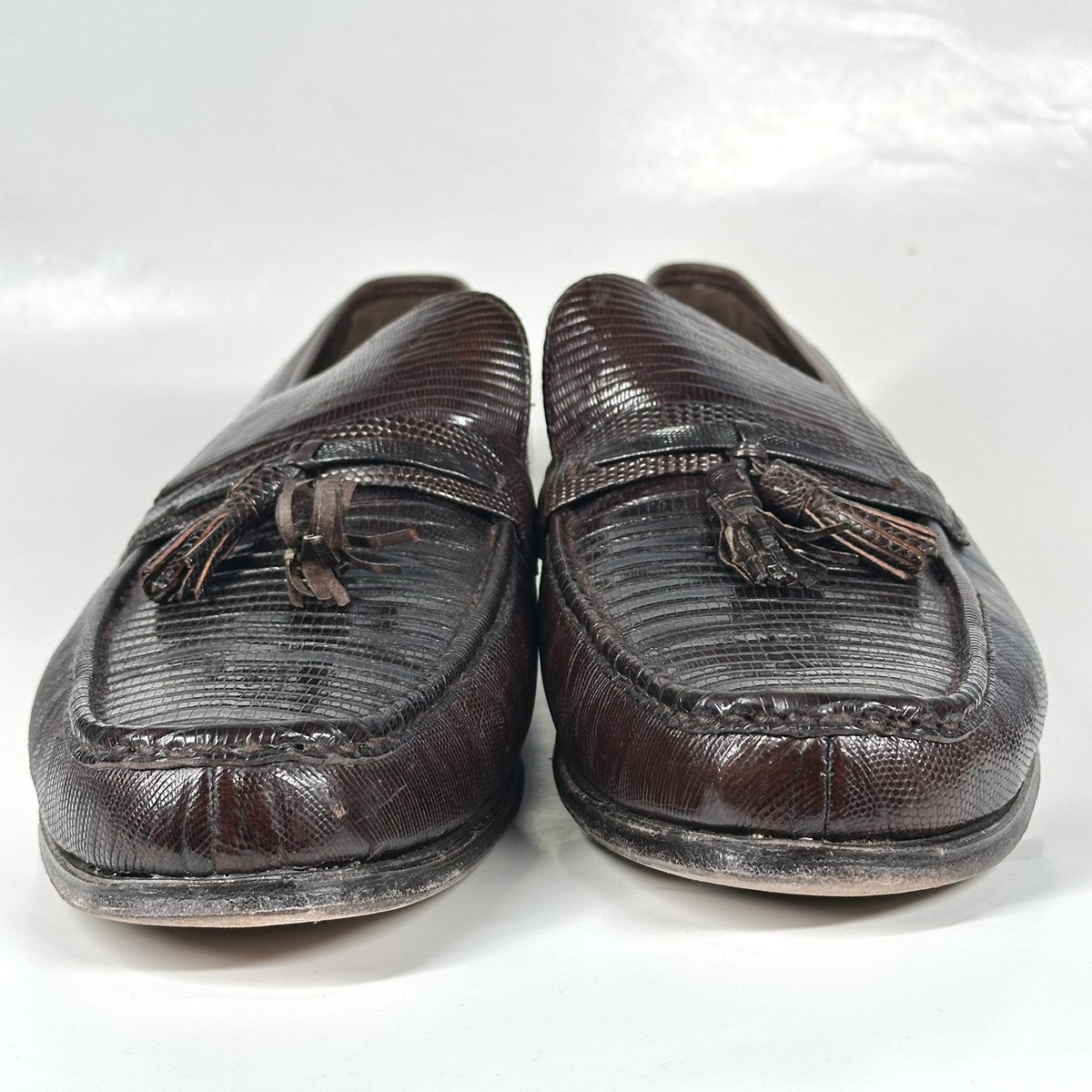 Mocassins Nettleton En Peau De Lézard Teju Avec Pompons - Taille US 11A - Vintage Très Bon état