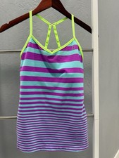 Lorna Jane Women's Striped Strappy Workout Yoga Tank Size Sm Purple Teal Stretch