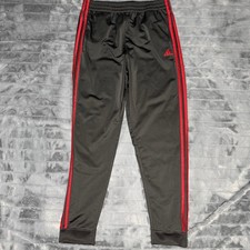 Adidas Boys XL 18/20 Track Pants Black Red Stripe Joggers Athletic Sweats