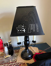Black Metal Table Lamp Perforated Shade, Switch, E12 Incandescent, UL Listed.