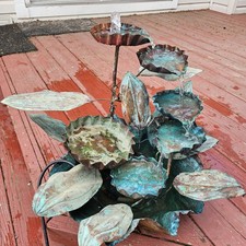 Vtg Copper Water Fountain Sculpture Lily Pads...