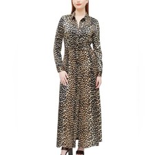 Ganni Silk Leopard Long Shirt Dress Button Down  size 38 Medium US 6