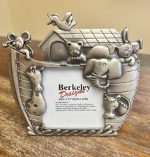 Noah  s Ark 3x3  Animal Frame, Silver Metal Picture Frame, Baby Nursery Decor