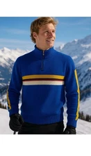 Vintage Tyrolia Blue Striped Wool Blend Performance Ski Sweater Size Medium