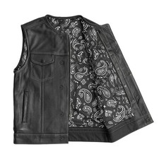 Men's Cowhide Real Leather Motorcycle Club Style Vest Conceal Carry Paisley