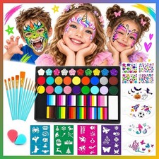Face Paint Kit 78 Colors Water Activated Split Cake Glitter Kids Cosplay