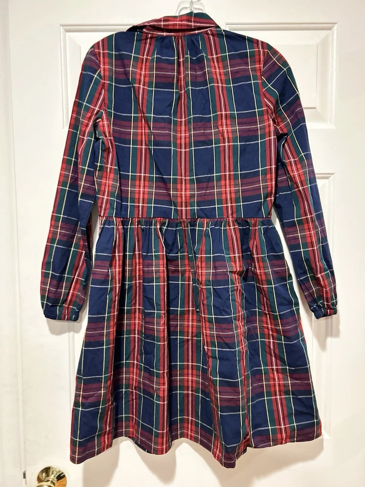 J Crew Factory Ruffle Mock Neck Stewart Tartan Plaid Tie Waist Shirt Dress Sz 2 - Image 4 of 4