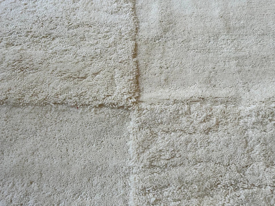 Tapete de lã berbere marroquino moderno cor branco design feito à mão tapete de luxo - Imagem 4 de 4
