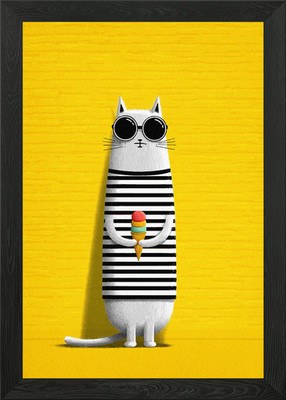 Coole Katze mit Eis gerahmtes Wandbild Poster Leinwanddruck Bild