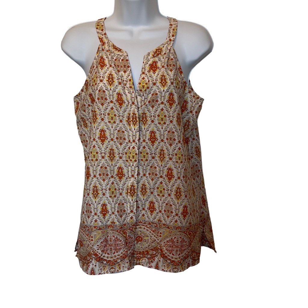 Sanctuary Orange Yellow Floral Boho Print Button Down Blouse Sleeveless Small