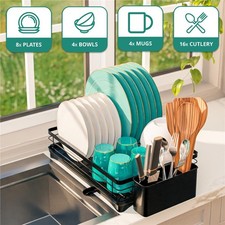 Dish Drainer Rack Kitchen Sink Washing Plates Draining Board Cutlery Holder Cup