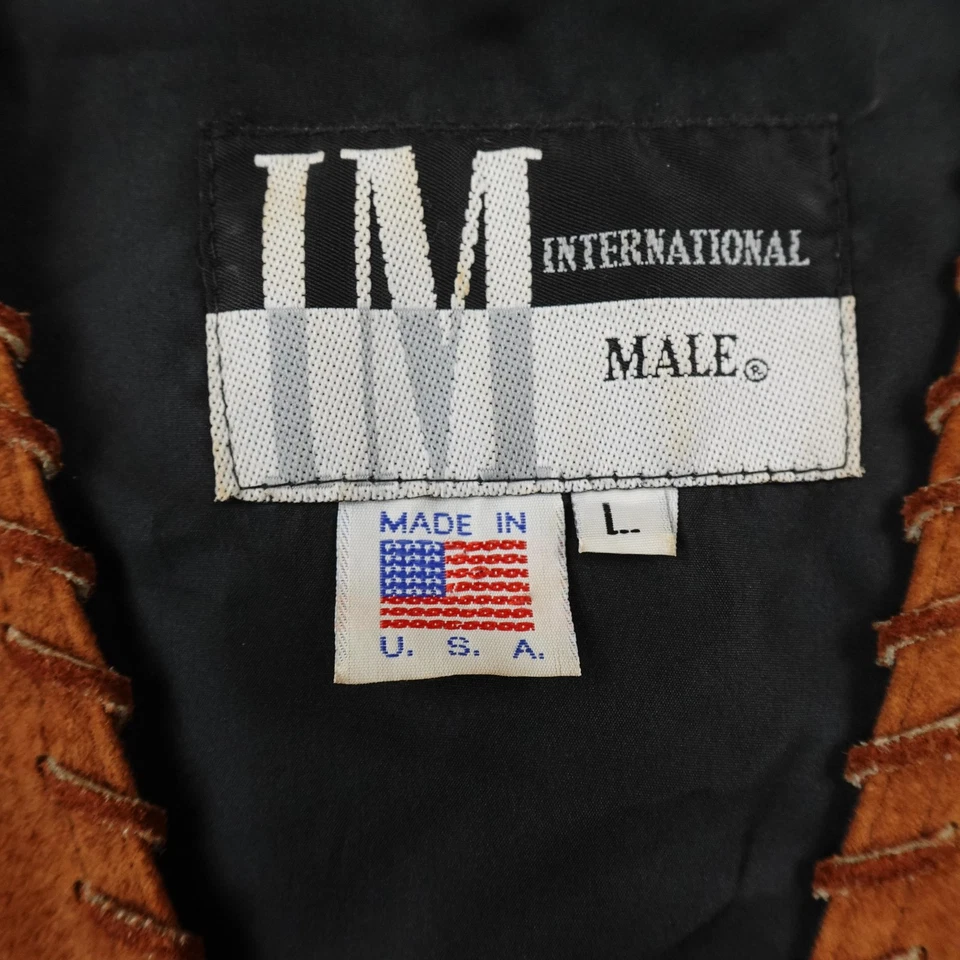 VTG International Male Vest Mens L Brown Suede Leather Cowboy Western Snap USA - Image 4 of 4