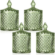 4 Pcs Crystal Glass Candy Jar Set with Lids Home Decorative Storage Jars for ...