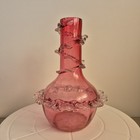 Cranberry Glass Vintage Hand Blown Vase Collectable Clear Frilled Edge 20.5cm