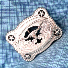 Cowboy Longhorn Dress Belt Buckle Open Work Western Scroll Stars Vtg 90s .SHY651