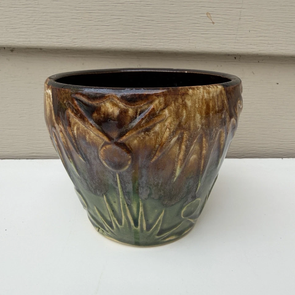 Vintage Robinson Ransbottom Pottery Sun and Moon Jardiniere Pot Planter 4” - Image 2 of 4
