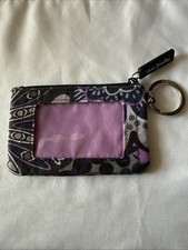Women's VERA BRADLEY Coin Purse KEYRING Holder ID Purple Multicolor ZIPPER.