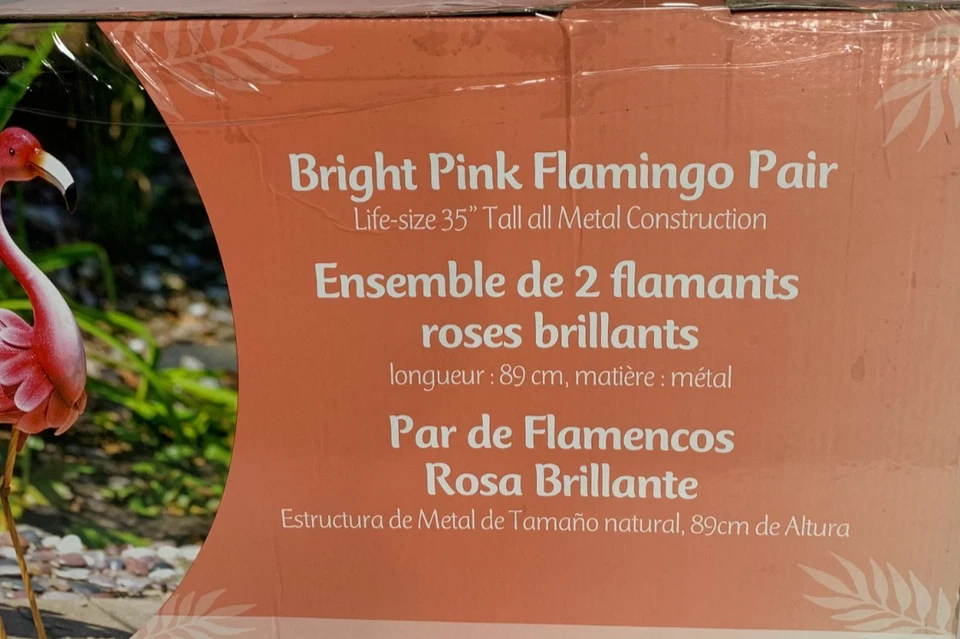 2 grandes estatuas de jardín de flamencos rosas esculturas de pájaros de metal césped patio piscina jardín Foto 2 de 4