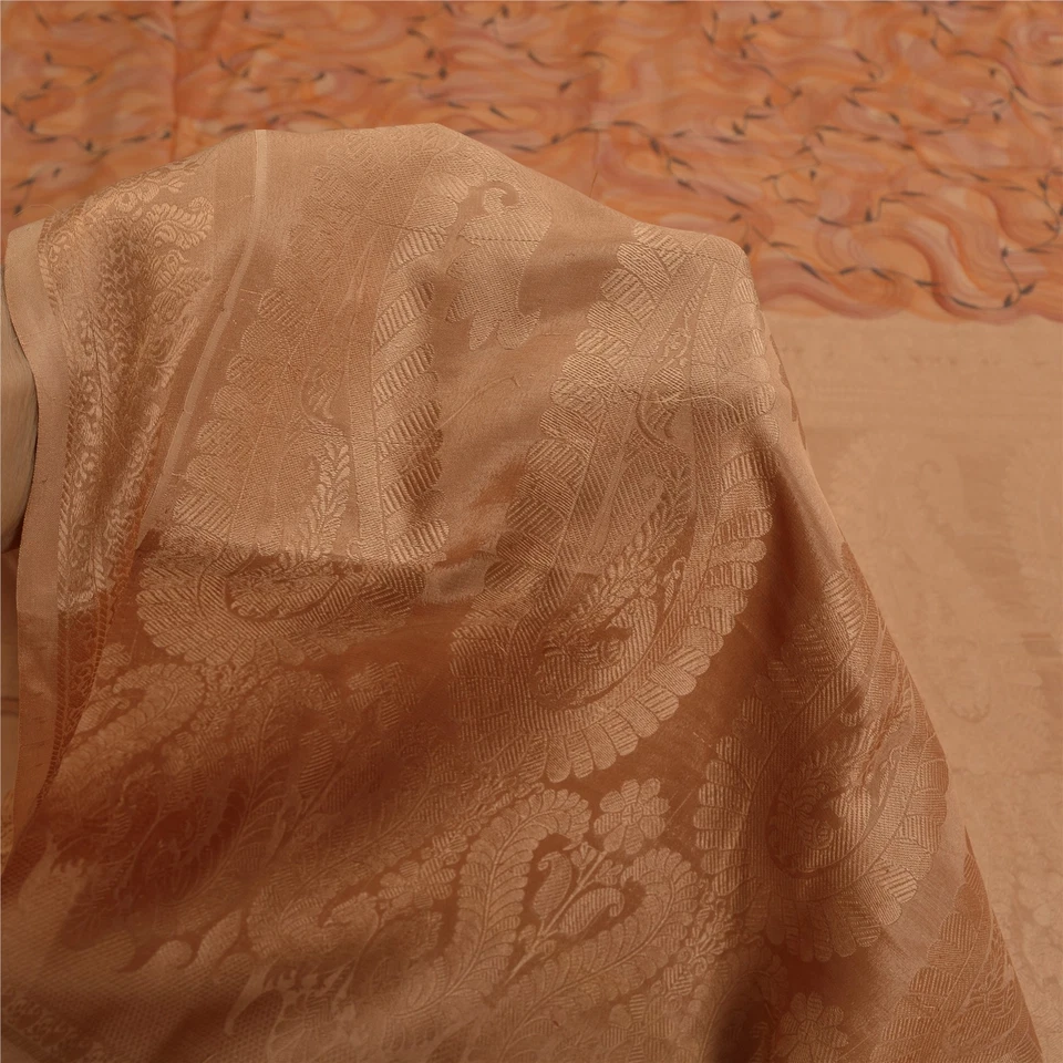 Saris indios marrones vintage de seda pura tejida artesanal de 5 yardas de tela Sari Foto 3 de 4