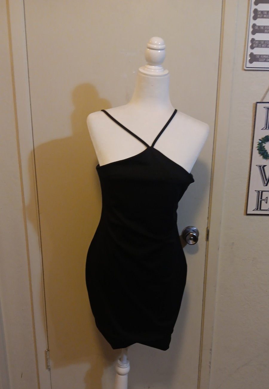 Derek Heart Black Solid Bodycon Halter Strappy Mini Dress Sleeveless Size Large