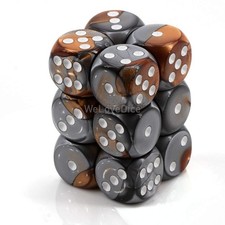 Chessex D6 Cube Gemini Copper Steel White 12 Dice Set