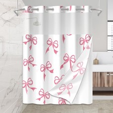 Cute Pink Bow No Hook Shower Curtain Set with Snap in Fabric Liner for Bathro...