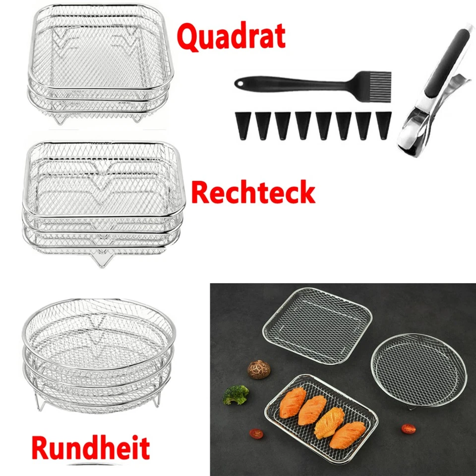 13x Air Fryer Grillrost Zubehör Edelstahl Heißluftfritteuse Rack Rund für Ninja-