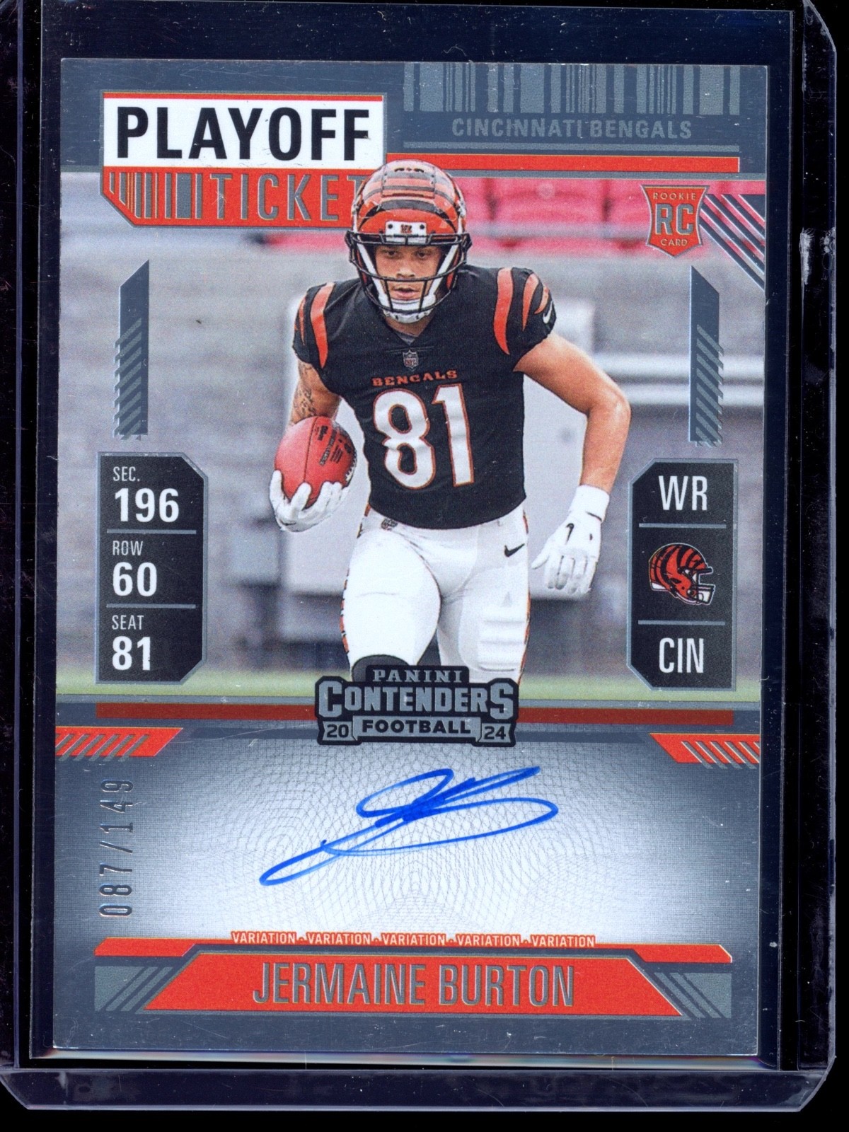 2024 Panini Contenders #135 Jermaine Burton RC Rookie V Playoff Ticket Auto /149