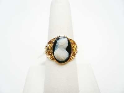 Early 1900's Carved Onyx Cameo Ring Size 7 1/2