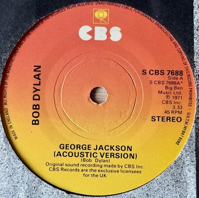 BOB DYLAN GEORGE JACKSON ACOUSTIC & BIG BAND VERSIONS 7'' CBS (1982) EX ENGLAND