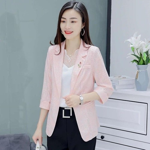 Women Floral Lace Suit Jacket 3/4 Sleeves Blazer Blouse Sun-protection Shirt OL - Picture 8 of 11