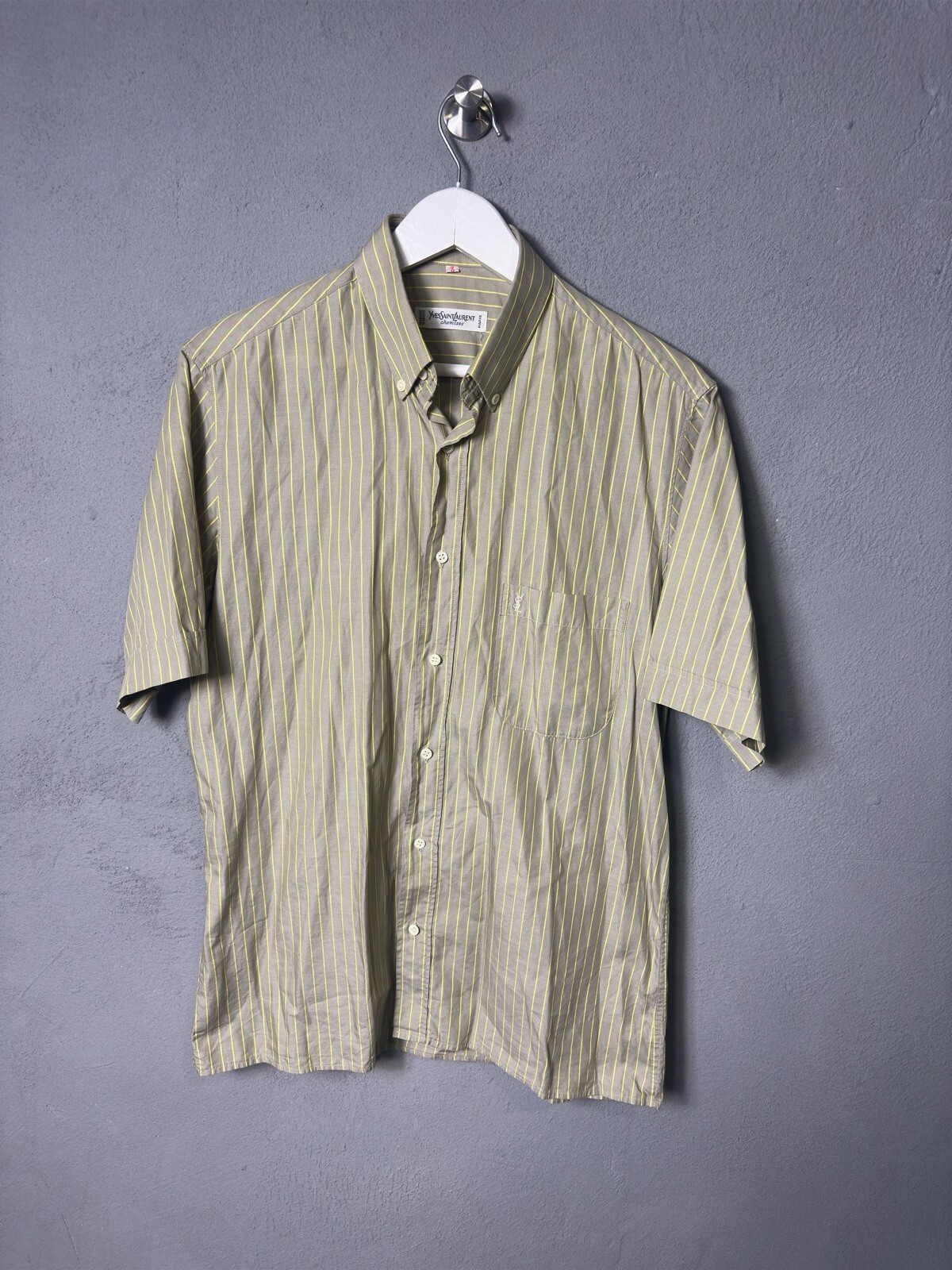 Yves Saint Laurent t shirt vintage con bottoni manica corta uomo a righe