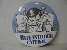 Vintage 1985 Golden Corral Bite Into Our Catfish Button Pin Back