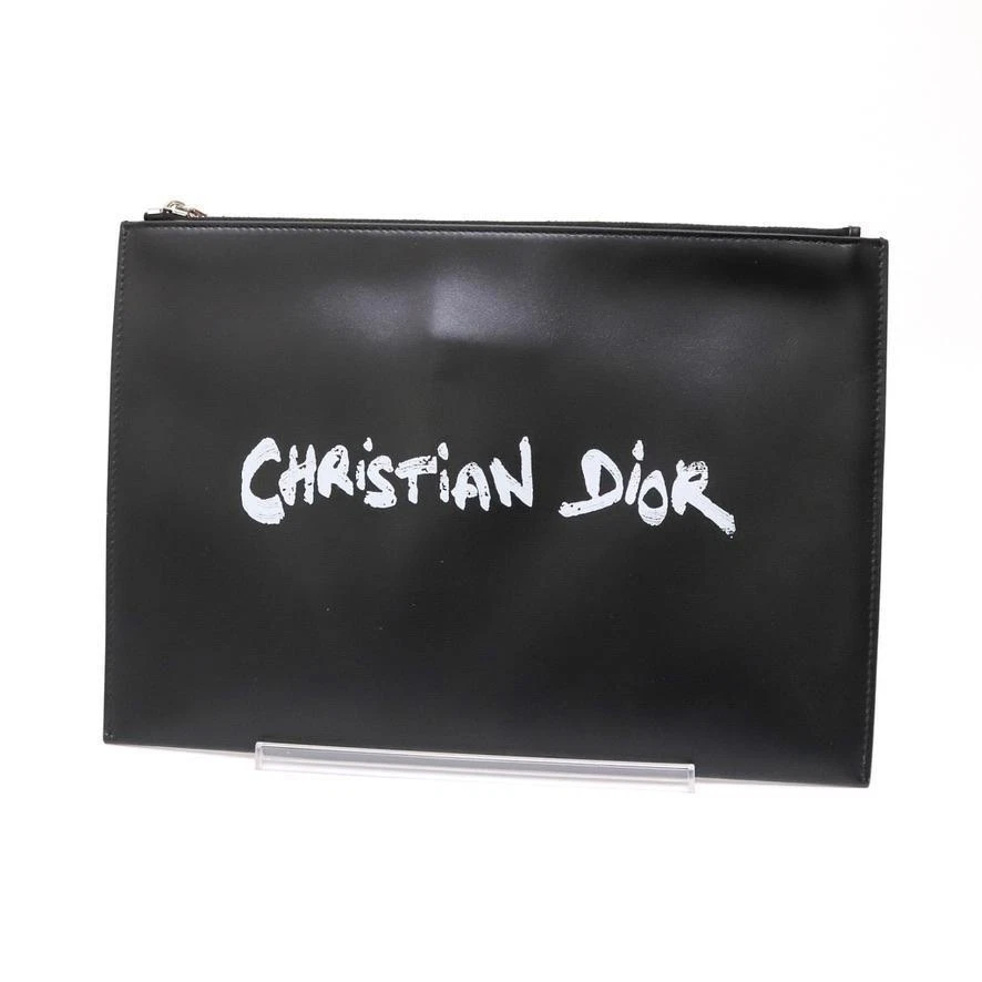 Sac pochette Dior cuir noir deuxième logo