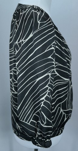 Women's HEI HEI Black & White Zip Front Satin Balloon Sleeve Shirt - Size S - Picture 4 of 7