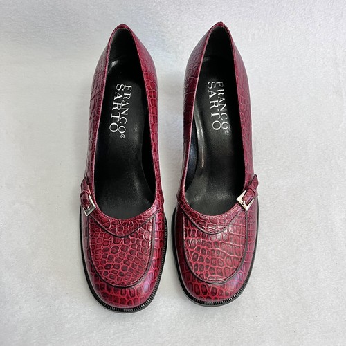 Franco Sarto Red Snakeskin Block Heel Pump Shoe Women Size 6.5 Buckle - Picture 3 of 12