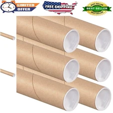 6 Pack Cardboard Mailing Tubes with Caps 24"x2" - Heavy Duty Art Storage & Sh...