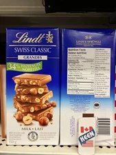 Lindt SWISS CLASSIC GRANDES Hazelnut Milk Chocolate Bar, 150g, Exp:2026JN