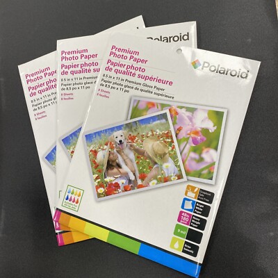 3 pkgs -Polaroid Premium 8pcs Photo Paper 8.5x11 Heavy Weight Bright White 48lbs