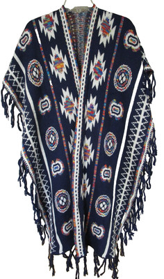 Life Is Beautiful Knit Fringe Shawl Aztec Southwest Open Front