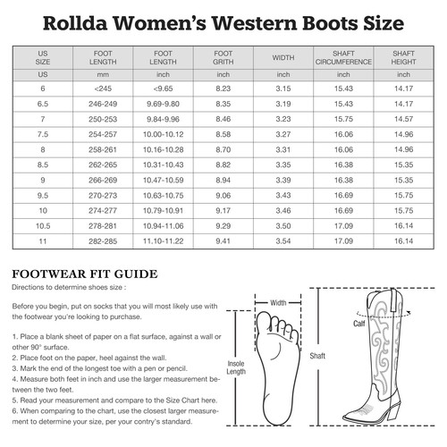 Rollda Women Rodeo Western Boots Side Zipper Embroidery Cowboy Cowgirl Tall Boot - Picture 43 of 62