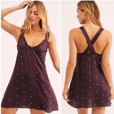 SALE New Free People DREAMING OF YOU XS Purple Embellished Flower Silky Mini