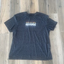 Allsaints Gray Striped Helter T-Shirt Mens Retro Flame Logo Crewneck - M