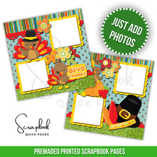 Thanksgiving Turkey Scrapbook Quick Pages Pilgrim PRINTED Premade 19