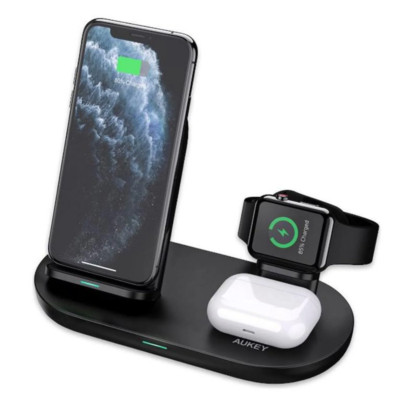 Aukey 3 in 1 kabellose Ladestation Dockingstation für Iphone Apple Watch Airpods