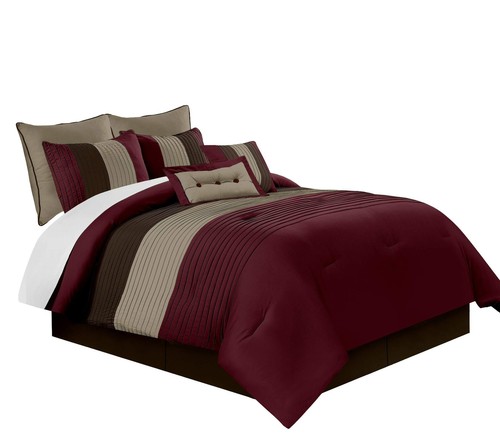 Chezmoi Collection Loft 8-Piece Luxury Striped Comforter Set (Queen, Burgundy... - Picture 2 of 7